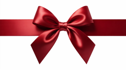 Elegant red satin ribbon with a neatly tied bow, isolated on a transparent background — perfect for gift wrapping, festive decoration, and premium digital design projects.