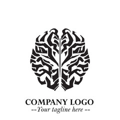 Brain Muscular Logo Symbol Black on White Background in Bold Creative Vector Design for Smart Strength