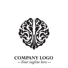 Brain Muscular Logo Symbol Black on White Background in Bold Creative Vector Design for Smart Strength