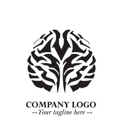 Brain Muscular Logo Symbol Black on White Background in Bold Creative Vector Design for Smart Strength