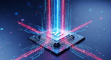 Artificial intelligence processor concept with neural network and futuristic technology background
