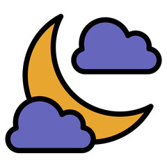 moonlight with cloud icon in flat style