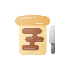 Gradient Icon of Chocolate Spread on Bread with Knife on Transparent Background Sweet Dessert Vector Illustration