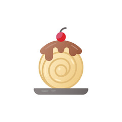 Gradient Icon Chocolate Dessert with Swirl Design and Cherry Topping on Plate Pixel Art Style Graphic Element with Transparent Background