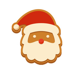 Santa Claus Gingerbread Cookie with Red Hat and White Beard on Transparent Background Festive Holiday Treat for Christmas Season Vector Illustration