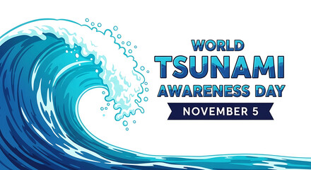 World tsunami awareness day november 5th with crashing wave illustration