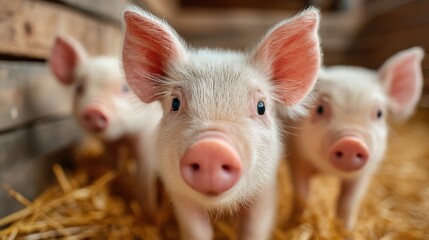 A close-up image of healthy, clean piglets playfully interacting in a natural setting.