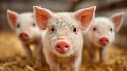 A close-up image of healthy, clean piglets playfully interacting in a natural setting.