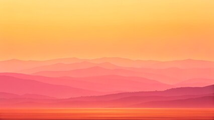 Abstract sunset over water with layered pink and orange mountains