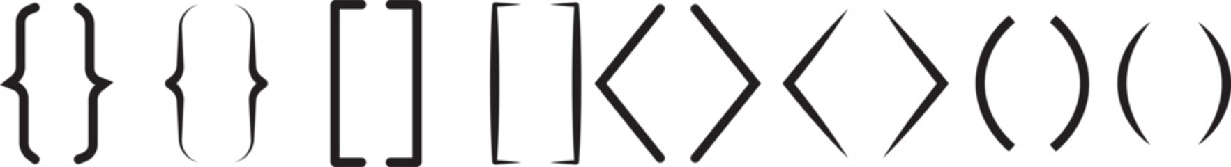 Braces or text brackets icon collection. Bracket, braces, Curly brace set. Vector illustration. parenthes  vector set  styles for design, coding, and typography
