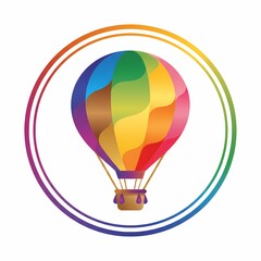 Naklejka premium Colorful Hot Air Balloon with Rainbow Circle Frame.