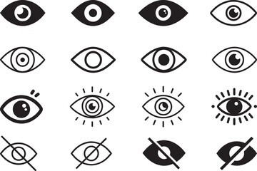 Eye icon set, seen and unseen eye icon bundle, vision and visibility symbols Silhouette Vector and illustration
