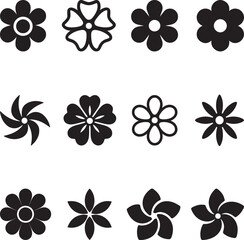 Flower icon set bundle simple floral blossom designs Silhouette Vector and illustration
