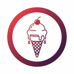 Melting Ice Cream Cone with Cherry Illustration.