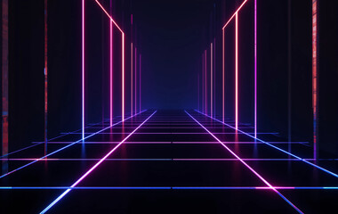 Fototapeta premium Neon and light background image, perspective view, interior, lighting, line, banner texture advertising poster