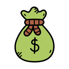Green Sack of Money with Dollar Sign on Transparent Background
