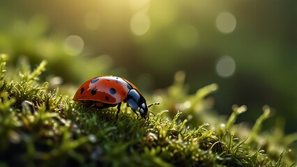 Obraz premium HDR macro of ladybug shell on vibrant moss texture