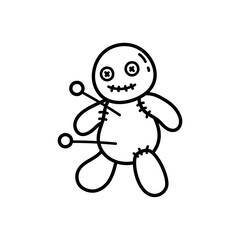 Voodoo Doll Icon with Pins Black and White Illustration on Transparent Background Creepy Halloween Decoration Simple Drawing Traditional Magic