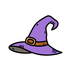 Purple Witch Hat with Brown Belt Isolated on Transparent Background for Halloween Themed Design Element Graphic in Simple Cartoon Style Illustration