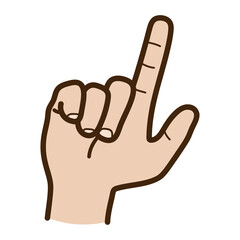 Raised Index Finger Hand with Brown Outline on Transparent Background