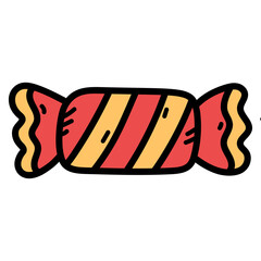Red and Yellow Striped Candy Halloween Doodle on Transparent Background