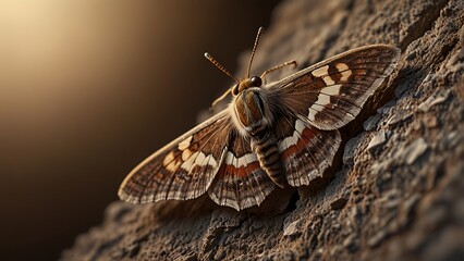 Low angle macro of moth illuminated by warm evening light