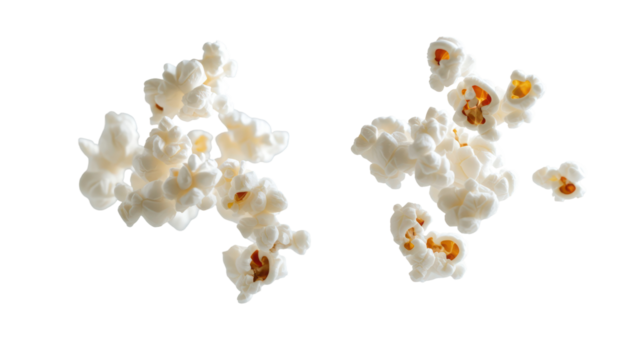 Two clusters of popped popcorn isolated on transparent background - Powered by Adobe