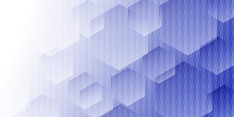 Abstract modern background geometric pattern interconnected hexagons. Design utilizes gradient effect, transitioning from bright white on the left to cool blue right