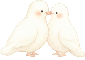 Watercolor Illustration of Two White Doves