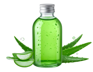 Cold transparent plastic bottle of green liquid water with drops is isolated on a white background as a healthy drink object