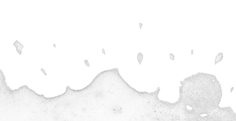 High-key abstract photograph of layer of white foam or suds spreading across bottom portion of pure white background. Foam composed numerous tiny delicate bubbles textured slightly frothy appearance