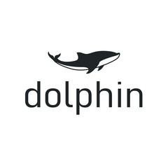 Dolphin logo silhouette illustration of sea animal fish with simple concept symbol template design