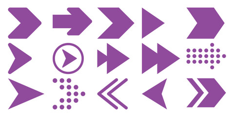 Collection of Purple Arrows and Directional Symbols on White Background