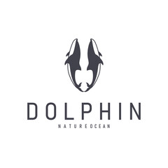 Dolphin logo silhouette illustration of sea animal fish with simple concept symbol template design