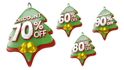 3d package set green 60 70 80 90 percent discount christmas with bell price tag