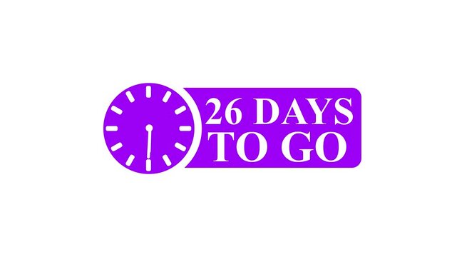"Purple countdown timer graphic with a clock icon showing bold text reading '26 Day To Go'."