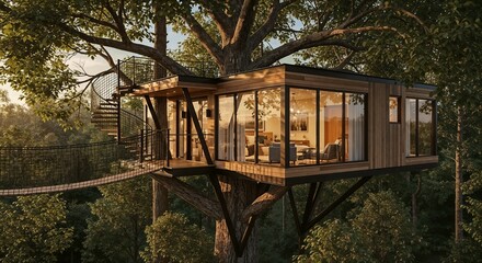 wooden tree house in the park