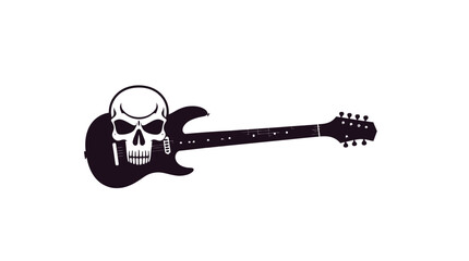 An electric guitar silhouette with a skull graphic on the body, isolated on a white background.