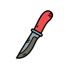 Red Handled Hunting Knife Doodle Isolated On Transparent Background