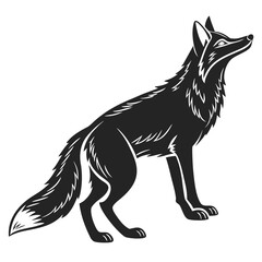 Stylized black wolf with white accents on black background