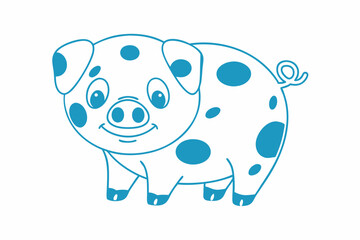 Cartoon pig with turquoise spots smiles playfully, offering a charming and whimsical presence