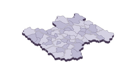 Dynamic 3D map illustration showing regional divisions with clean lines and subtle shading for clear visualization