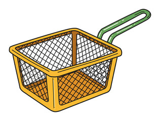 明るいキッチン用品：揚げ物用バスケットのイラスト、料理を楽しく！