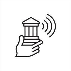 A hand presenting a building with signal waves emanating from it