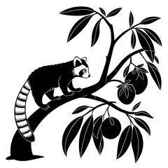 Stylized raccoon perched among abstract foliage