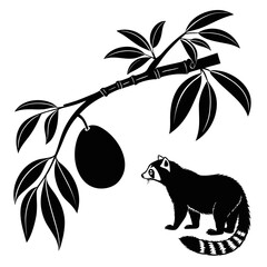 Stylized red panda amongst bamboo leaves in darkness