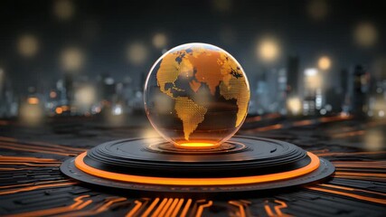 Digital globe futuristic technology glowing earth circuit board orange light global network technology concept illuminated sphere world map modern design futuristic glowing globe digital map - Powered by Adobe