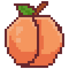 Fototapeta premium Pixel Art Peach Fruit Icon Illustration