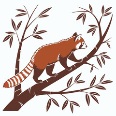 Red panda climbing bamboo branches in stylized illustration