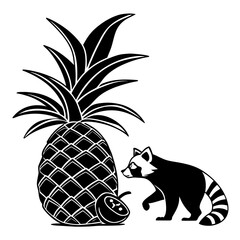 Stylized red panda with bamboo and fruit